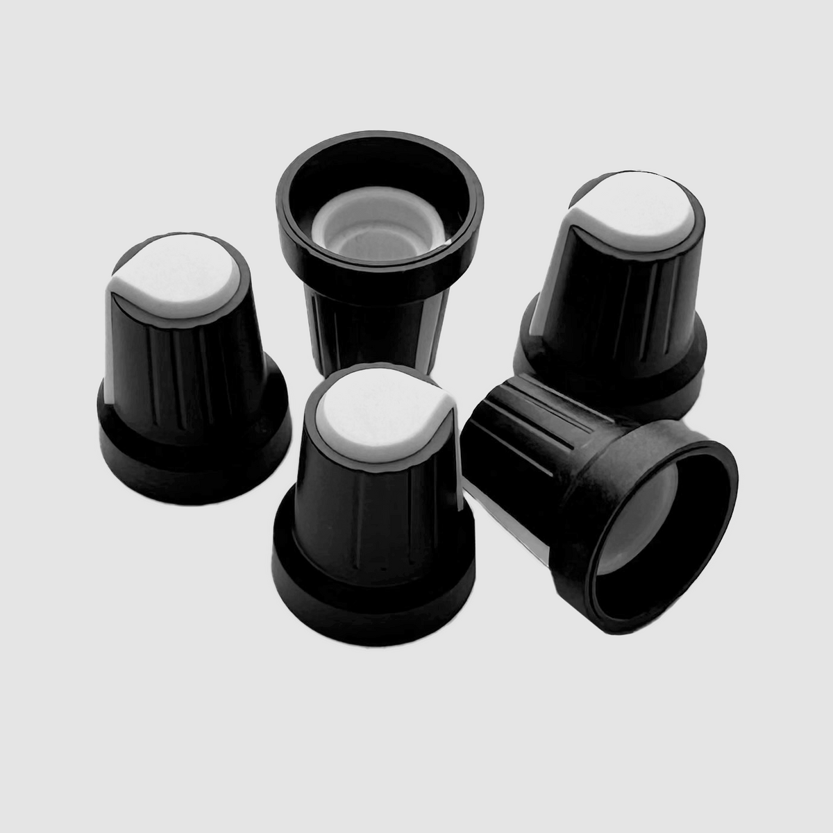 Black Plastic Knob with White Mark and Top Oddvolt Eurorack Panels